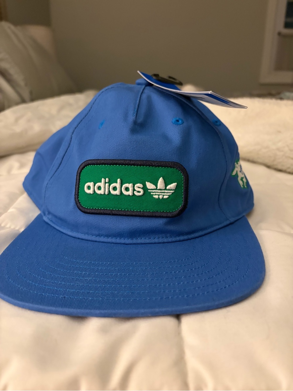 adidas Bright Blue Cap with Green Logo Patch - Picture 1 of 5